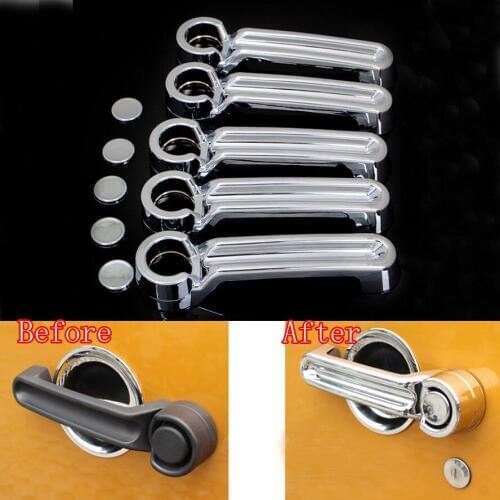 BBQ@FUKA 5X Chrome Side Door Handle Cover Trim Silver Fit For 2007-2015 Wrangler Rubicon JK 4 Doors