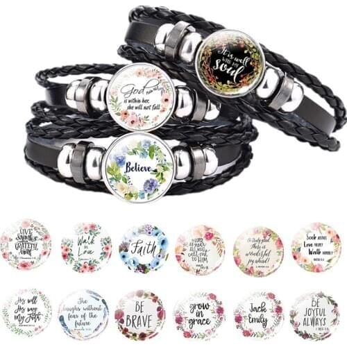 Bible Verse Jewelry God Is In Her She Will Not Fall Scripture Quote Woven Leather Bracelet Jesus Christian Inspirational Gift