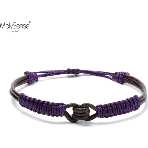 MolySense Handmade Real Leather Knot Waterproof Wax Thread Lucky Rope Bracelet & Bangles For Women Men Gift Macrame Bracelets