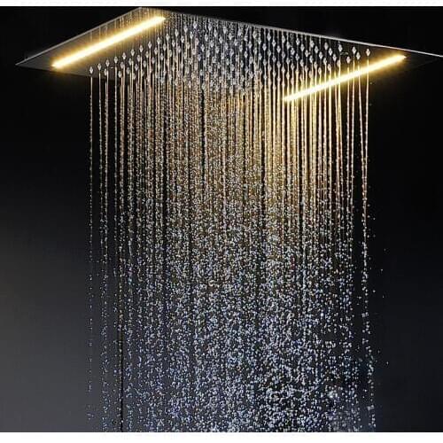 LED Light Shower Head 304 SUS Rainfall Shower Panel Black Bathroom Ceiling Mounted Showerheads 500*360mm Chrome