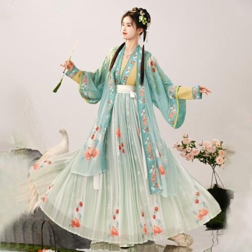 XinHuaEase Chinese Traditional Womens Hanfu Dresses Song Dynasty Style Ancient Oriental Cosplay Performance Clothes 4 Piece Set