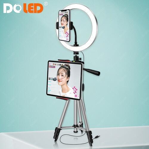 DOLED 10" LED Ring Light Lamp with Tripod Phone Tablet Holder for Selfie Video Photo Studio Photographic Lighting Live Stream