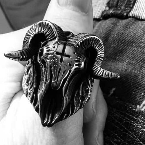 1pc Stainless Steel Biker Ring Baphomet Jewelry Unique Punk Gothic Satanic Demon Sorath Skull Ring for Men