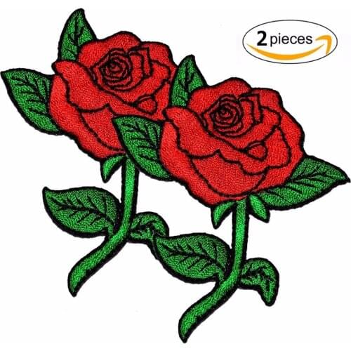 Red rose flower Patches For Clothing Iron On Embroidered Appliques DIY Apparel Accessories Patches For Clothing Fabric Badges