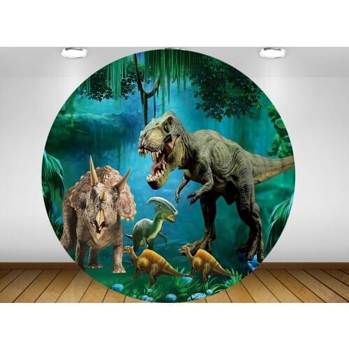 Round circle background backdrop Jungle dinosaur baby shower birthday party decor candy table banner fabric YY-208