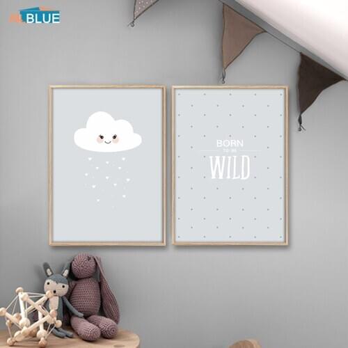Cute Blue Cloud Raindrop Poster Canvas Art Print Kids Cartoon Painting Nordic Style Nursery Wall Pictures Baby Room Home Decor
