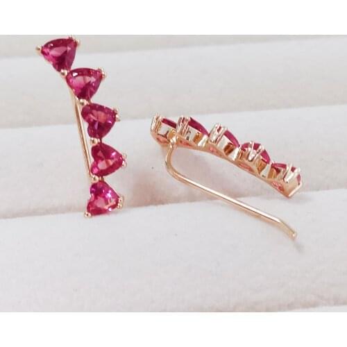 Trendy Gold Copper Plated Heart Ear Clip Earrings Hot Pink Zirconia Stone For Women Girls Fashion Jewelry Accessories Wedding