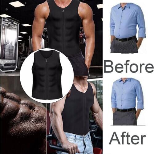 Men Fashion Fitness Gym Neoprene Sauna Vest New Sweaty Hot Waist Trainer Body Shaper Slimming Suit Weight Loss Zipper Vest