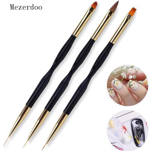 3 Pcs Double Head Nail Brush Set Liner Brush Nail Polish Gel Drawing Painting Manicure Pen Nail Tips UV Nail Gel Polish Brushes
