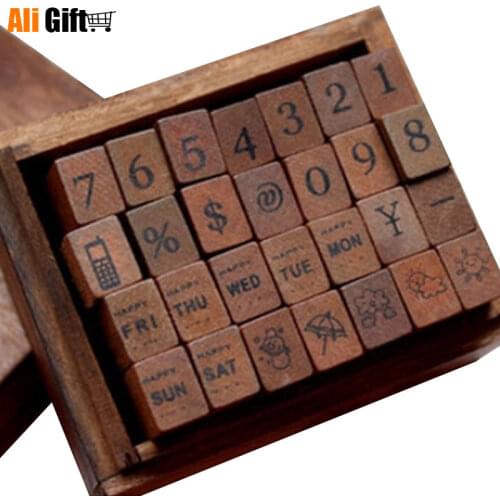 28 Digital Weather Cursive Digital English Stamp Wooden Alphabet Digital Letters Seal Set Standardized Stamps Seal DIY Seal
