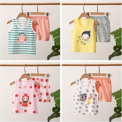 New Vest Set Kids Clothes Boys Sleeveless Cartoon Tops Girls Cotton Suit 2 Piece Set Summer Clothing Baby Set