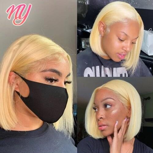 NY Remy Hair 613 Bob Lace Frontal Wigs 13x4 4x4 Lace Closure wig Blonde Color wig for Black Women Pre Plucked with Baby Hair