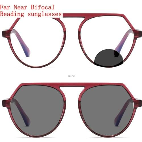 Transitional Photochromic Bifocal Reading Glasses for Women Fashion Round Frame Clear Lenses Multifocal Presbyopia Eyeglasses NX