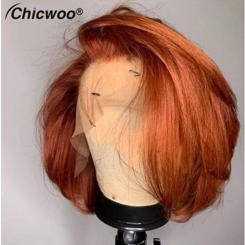 Ginger Lace Front Wig Short Bob Wig Brazilian Virgin Hair T Part Lace Wig Human Hair Bob Wig Transparent 4x4 Lace Closure Wigs