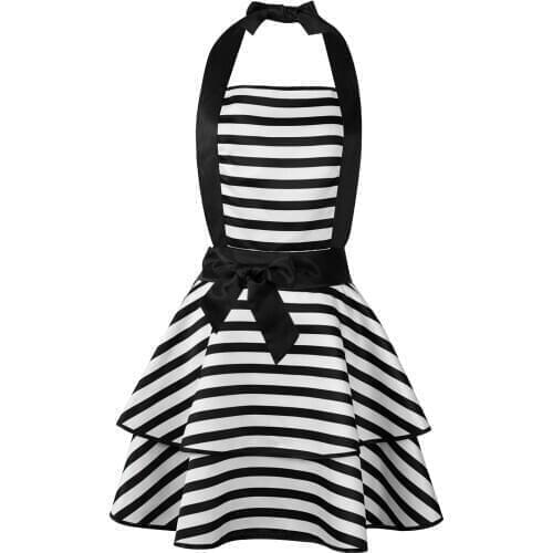 Pleated Skirt Apron Women Lady Striped Cloth Apron For Restaurant Home Kitchen Cooking BBQ Cute Retro Waist Bib Apron Halloween