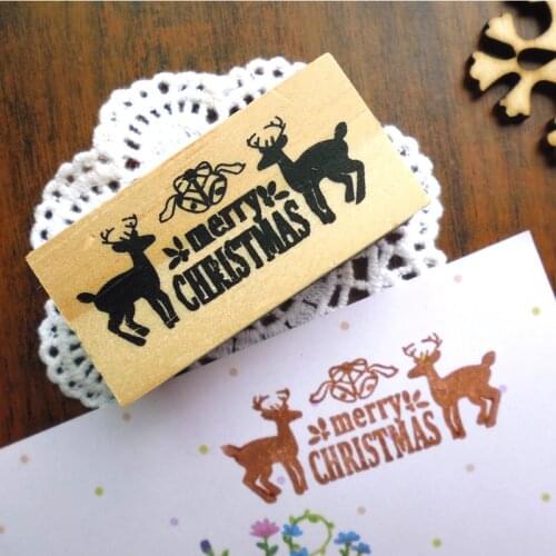 Lovely Merry Christmas Design with Deers Wood Stamp For Scrapbooking Stationery DIY Wooden Rubber Stamp 6x3cm