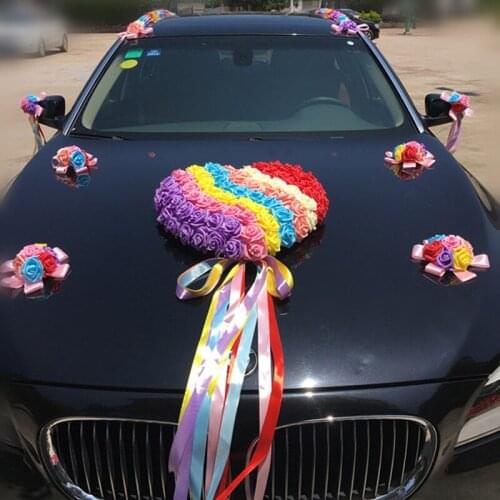Rainbow Wedding Car Decoration Sets Artificial Flowers Wedding Docoration Foam Roses Decorative Wreath DIY Wholesale