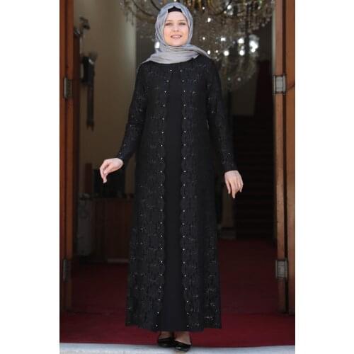 Kumaş Özelliği: Papatya - Elbise - Siya 100% ithal Fransız Dantel Payetli ve Sandy Kumaş