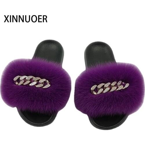 Fur Slippers Fashion Fox Hair Fluffy Cute Plush Plush Ladies Flip Flops Summer Outdoor Non-Slip Casual Business Flat Sandals