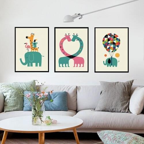 Nordic INS Cartoon Animal Childrens Room Kindergarten Decorative Painting Living Room Background Wall Hanging Canvas Painting