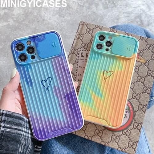 Slide Camera Lens Protection Phone Case for IPhone 12 11 Pro Max XR XS Max 7 8 Plus X Color Love Heart Soft Back Cover Shell