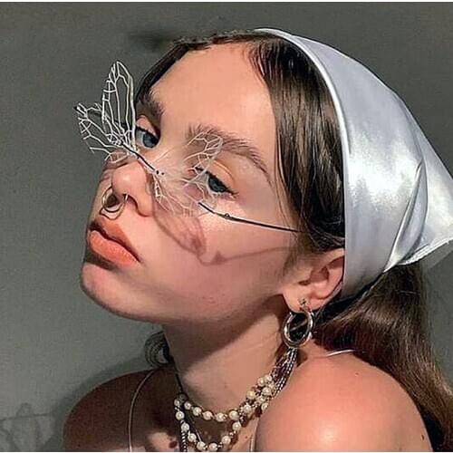Fashion Rimless Sunglasses Women Vintage Dragonfly Steampunk Sunglasses Men Frameless Gradient Clear Lens Glasses 2020