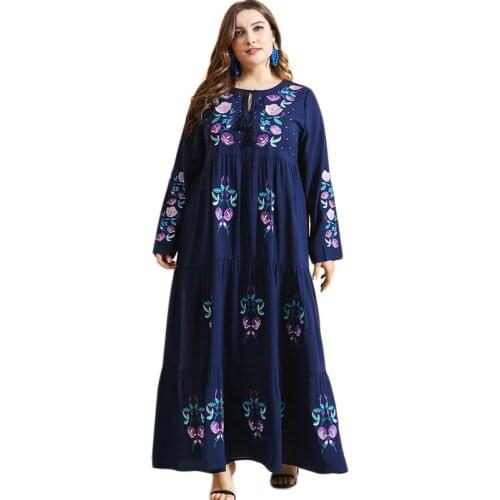 Middle East Muslim Women Long Dress Embroidery Arab Jilbab Turkish Dubai Kaftan Islamic Vestido Ramadan Maxi Robe Gown Fashion