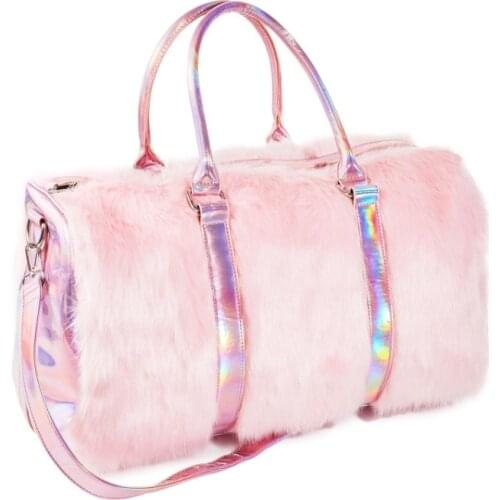New Soft Rainbow Handbags Faux Fur women Tote Bags Large Capacity Laser Symphony Pink Shoulder Bags Boston Bag HIgh quality