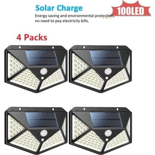 100LED Solar Light Outdoor Waterproof LED Lamp Security Lighting Wall Sconces with Mounting Pole for Barn Porch Garage 4 sided 2