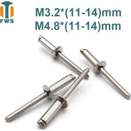 10PCS M3.2/M4.8 11-14mm DIN EN ISO 15983 GB /T 12618.4 Stainless Steel Open End Blind Rivets Pop Rivets With Protruding Head