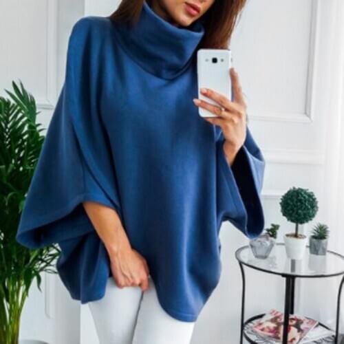 Womens Pullovers Streetwear Irregular Pure Color Pullover Turtleneck Warm Tops