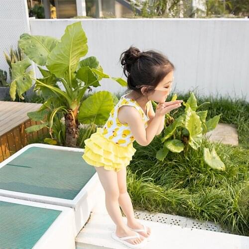 Womens Swimwear Yellow Duckling Bikinis Children One Piece Swimsuit Princess Dress Girl Bikini set Female suit Summer