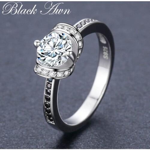 2020 New Vintage 3.1g 925 Sterling Silver Fine Jewelry Geomentric Bague Black Spinel Engagement Rings for Women Bijoux C488