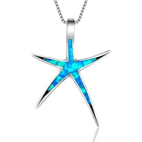 Maxi Statement Blue Opal Enamel Starfish Pendant Necklace Chain Collar Ocean Animal Necklaces Jewelry for Women Girl Accessories