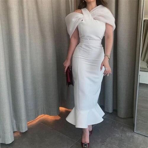 Elegant White Mermaid Evening Dresses 2021 Bodycon Lady Party Dress Ankle Length Formal Prom Gown Custom Made vestidos de fiesta