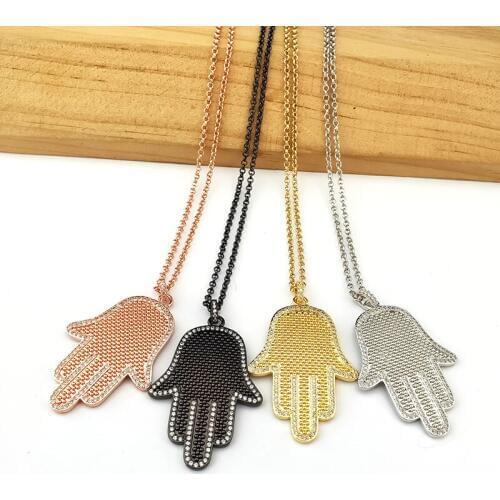 1Pcs Fashion Hand shape pendants necklace mix colors crystal Fatima hands pendants for women Girls jewelry NK494