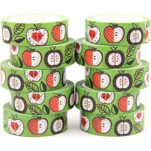 10PCS/lot 15MM*10M Green Apple Leave Washi Stickers Masking Tapes Decorative DIY Stationery office supplies kawaii washi tape