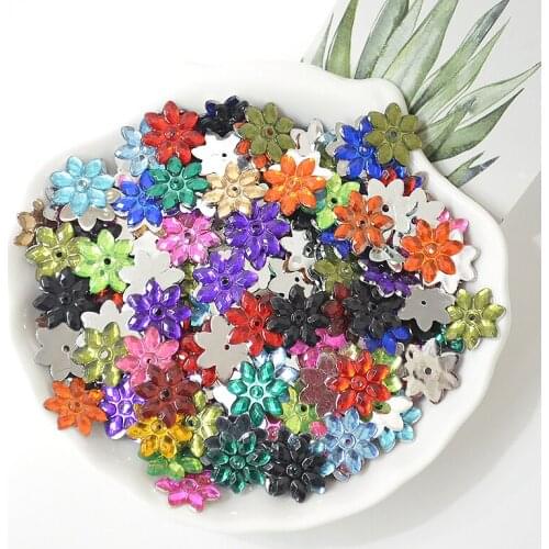 100pcs 12mm Flowers Acrylic Rhinestone Crystal Stones For Clothing Craft DIY Sewing 1 Hole