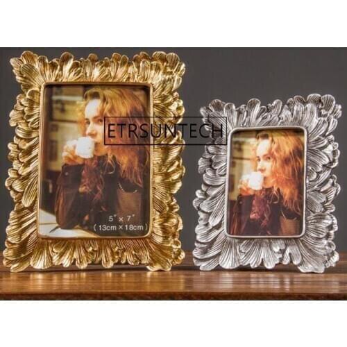 36pcs Europe Vintage Photo Frame Resin Picture Frame Rectangle Cadre Photo Decoracion Gold Silver Palm Leaves Frame