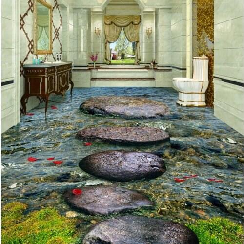 Beibehang Large Custom Stone Trees Creek Bathroom 3D Floor Tile Living Room Bedroom Wall Kitchen Bathroom Decorative Painting