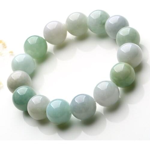 Natural jade Emerald 13mm bead Bracelet Elastic Bangle Charm Jewellery Fashion Accessories Hand-Carved Man Woman Luck Amulet