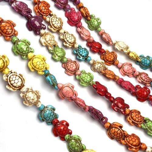 Natural Turquois Stones Tortoise Shape Mixed Colors Loose Beads for Making Jewelry 23 Pieces/Article Size 14x18mm