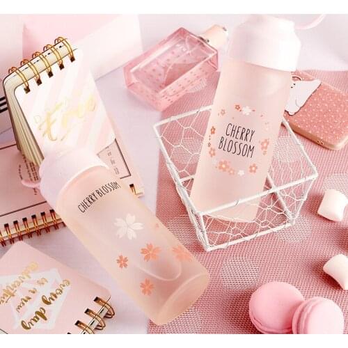 350ml Cherry Blossom Color Changing Frosted Glass Cup High Temperature Resistant Water Bottle Creative Portable Drinking Bottles