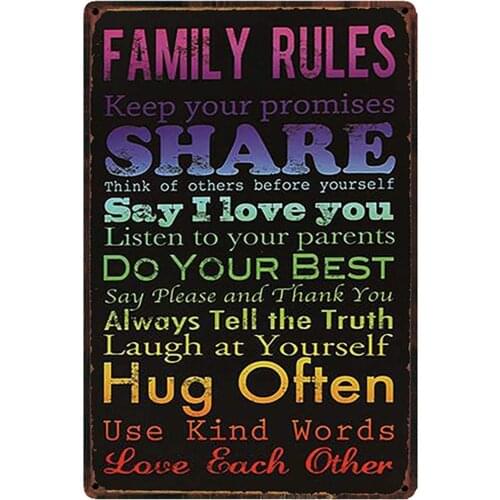 Design Family Rules Tin Metal Signs Wall Art|Thick Tinplate Print Poster Wall Decoration
