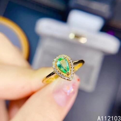 KJJEAXCMY fine jewelry 925 sterling silver inlaid natural emerald Girl fresh Chinese style water drop gem ring support test