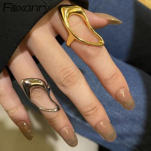 FOXANRY 925 Sterling Silver Rings for Women New Trendy Elegant Vintage Creative Glossy Hollow Irregular Geometric Party Jewelry