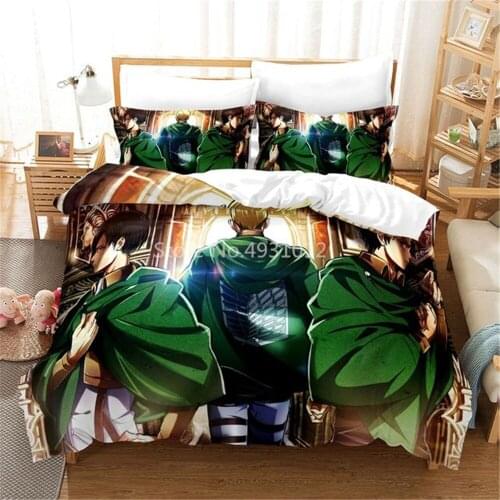 3D Print Anime Attack On Titan Printed Bedding Set King Duvet Cover Pillow Case Comforter Cover Adult Kids Bedclothes Bed