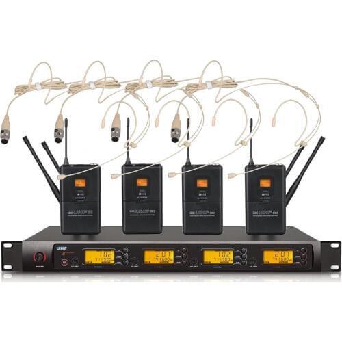 4 Headworn Microphone System PLL UHF 4 Channel Stage Theater Headset Microphone Vocal