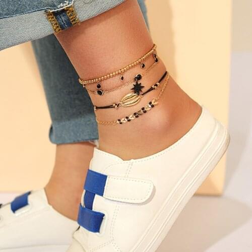 Layered Gold Shell Pendant Chain Ankle Bracelet On Leg Foot Jewelry Boho Charm Anklets for Women Accessories Mujer