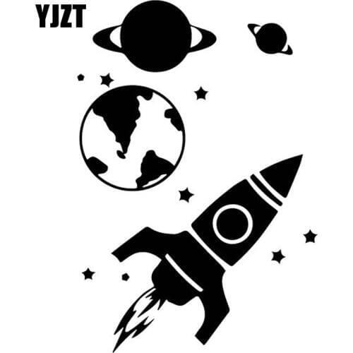 YJZT 12.9CM*18.8CM Beautiful Rocket In Space Astronomy Launching Vinly Decal Cool Decor Car Sticker Nice Black/Silver C27-1285